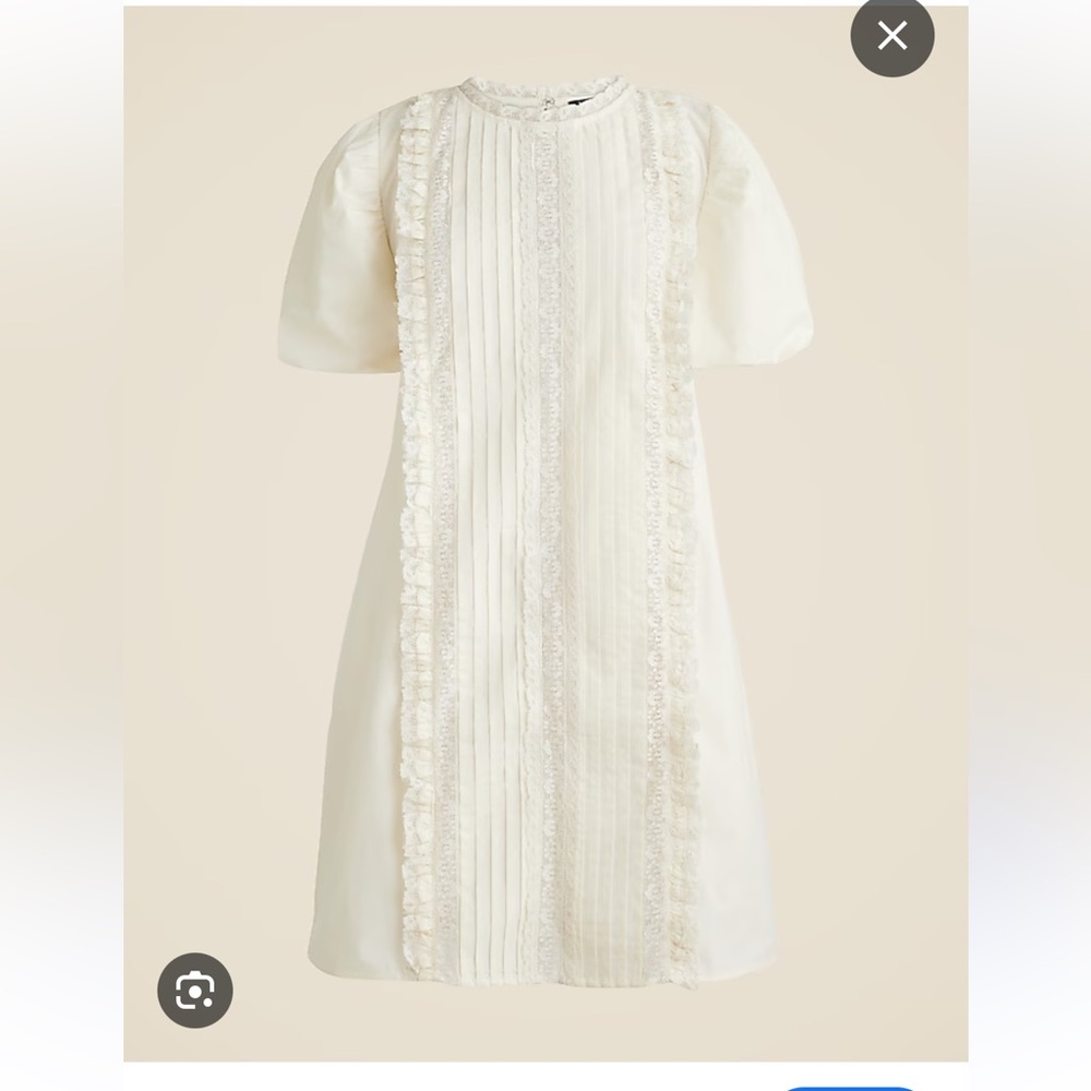 J. Crew Cream Lace-Trim Puff Sleeve Dress